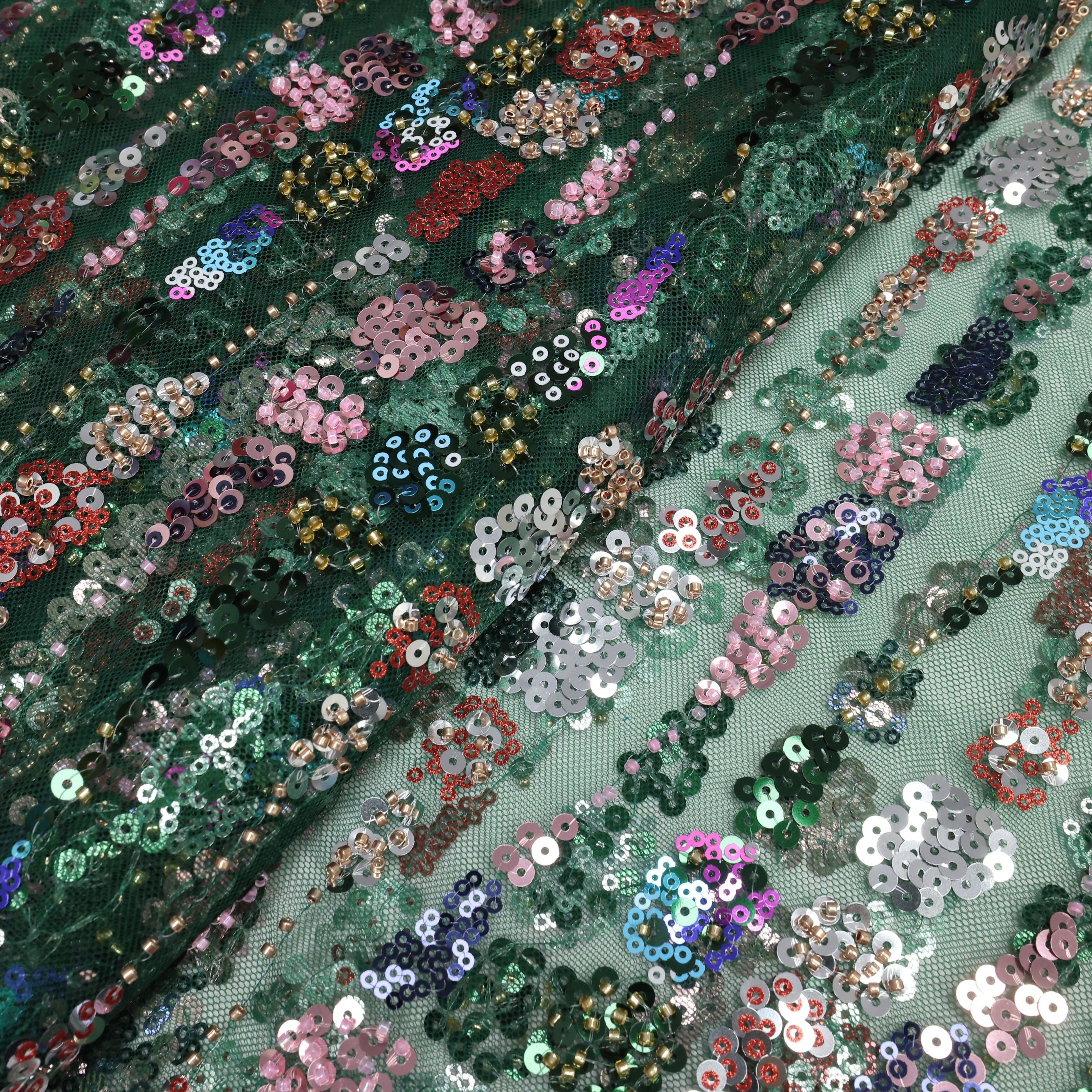 European Sequins Beaded Dress Lace Pearls Embroidery Tulle Lace