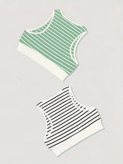 Striped Print Tank Top 2 Pack Crew Neck Sleeveless Summer Top