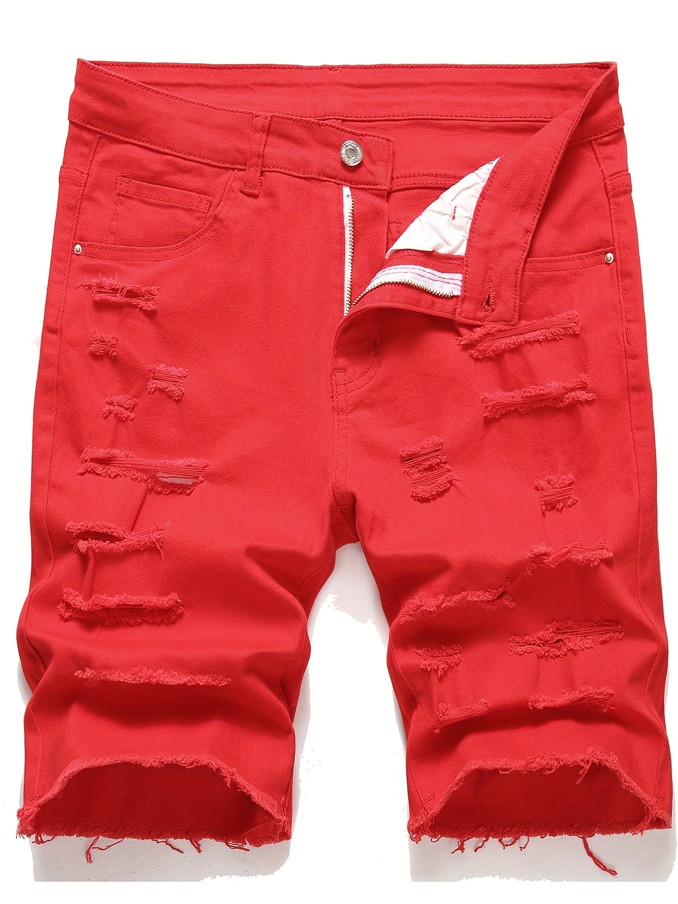 Men's Casual Ripped Denim Shorts Mid Stretch for Summer