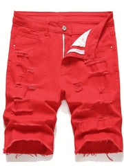 Men's Casual Ripped Denim Shorts Mid Stretch for Summer