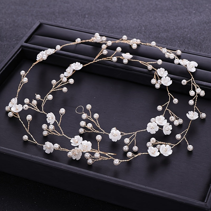 Faux Pearl Flower Head Piece Bridal Headband