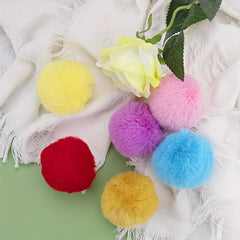5pcs Faux Fur Pom Pom Balls Elastic Ring Key Chains Scarves Gloves Bags