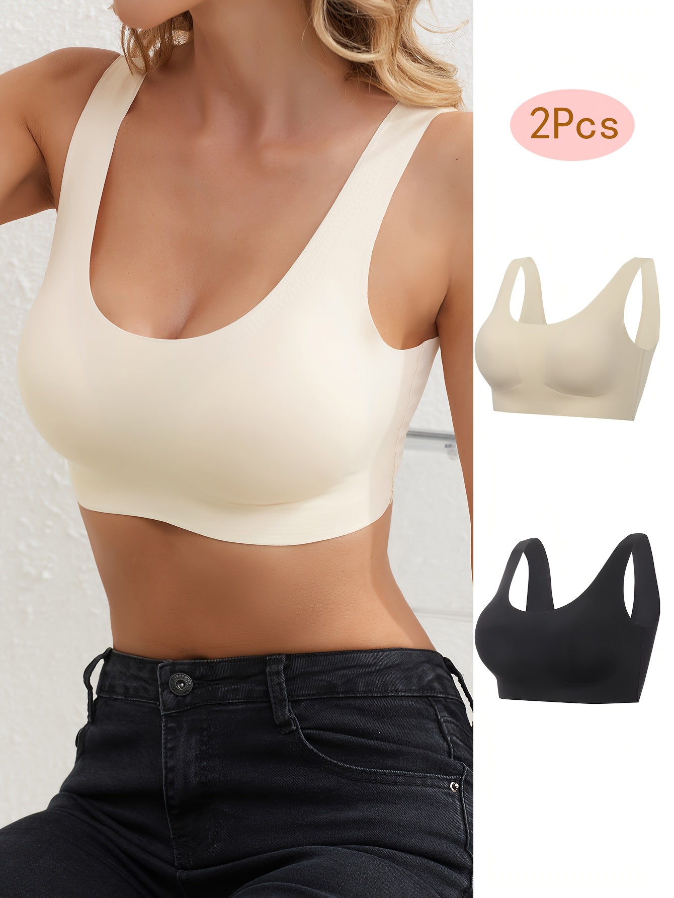2pcs Seamless Wireless Bras Comfy & Stretch Intimates