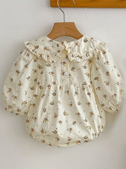 Floral Doll Collar Puffy Sleeve Romper for Baby Girls