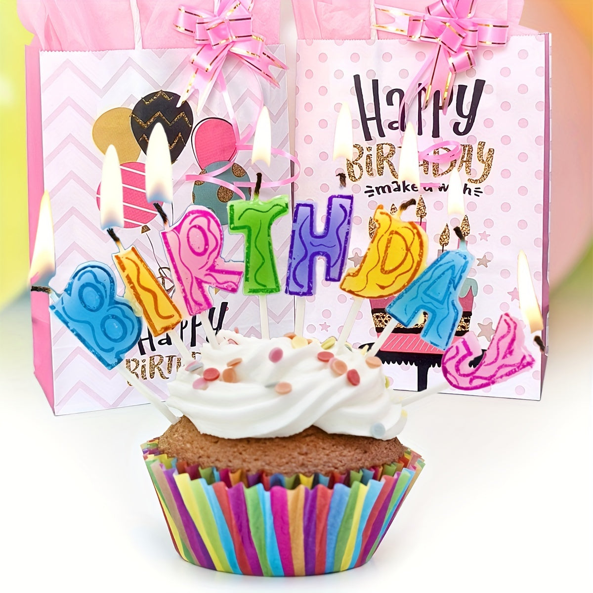 4pcs Happy Birthday Gift Bag Set with Wrappers and Ribbon Ties - Pink Series