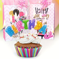 4pcs Happy Birthday Gift Bag Set with Wrappers and Ribbon Ties - Pink Series