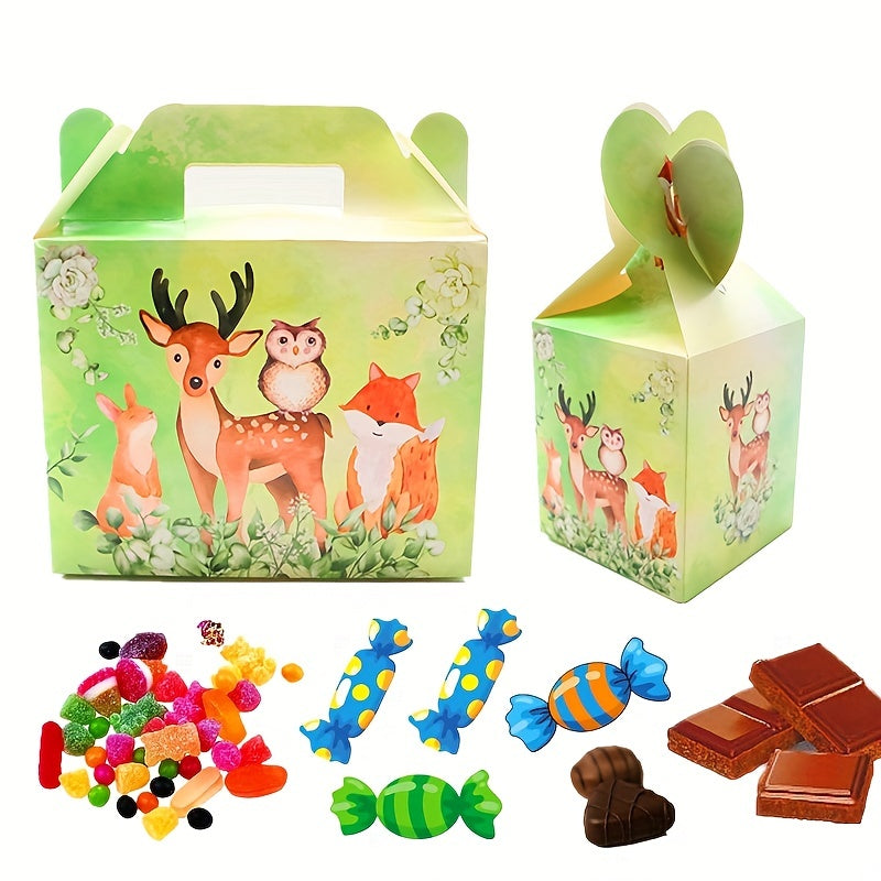 6pcs Jungle Safari Animal Party Gift Bags Square Treat Boxes Snack Boxes