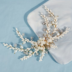 Pearl Flower Alloy Hair Comb Rhinestone Head Jewelry for Prom Party