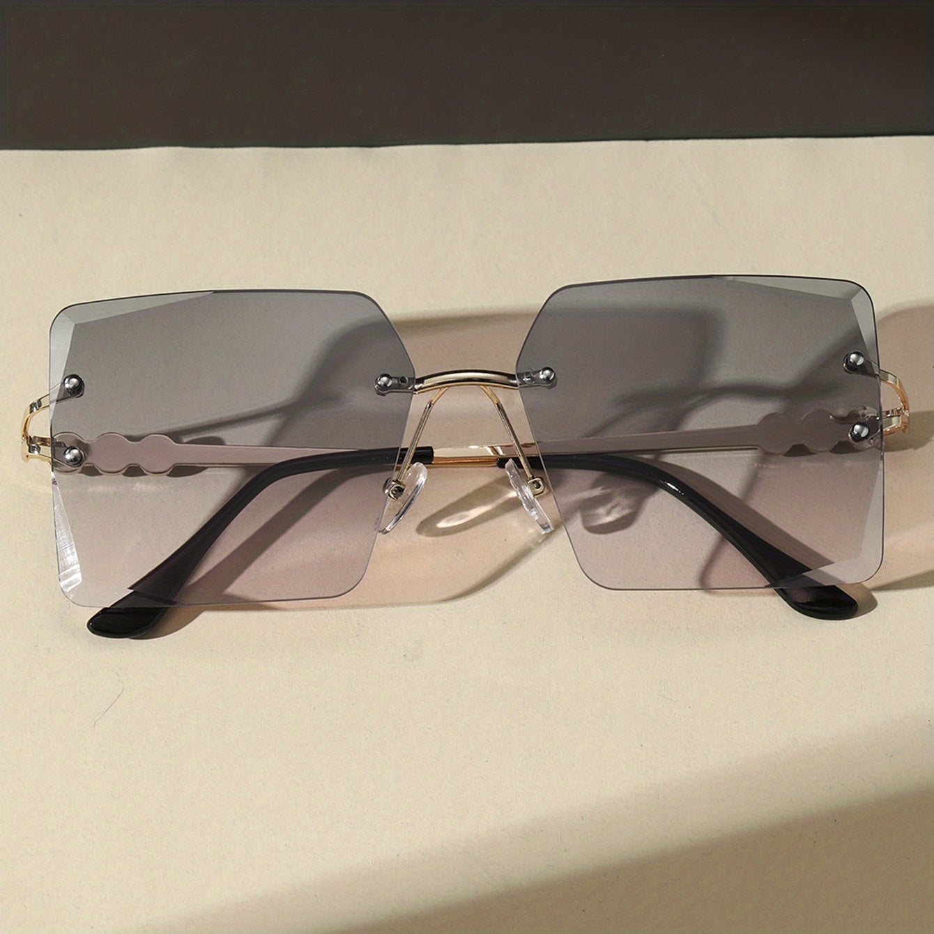 Oversized Rimless Sunglasses Summer Gradient Faux Pearl UV400 Sunnies