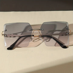 Oversized Rimless Sunglasses Summer Gradient Faux Pearl UV400 Sunnies