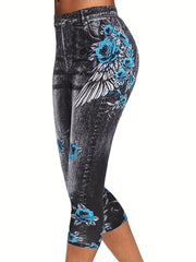 Denim Print Clam Digger Leggings, Women's Plus