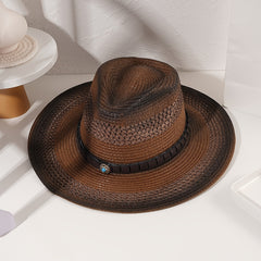 Summer Breathable Sunshade Cowboy Hat with Leather Belt for Outdoor