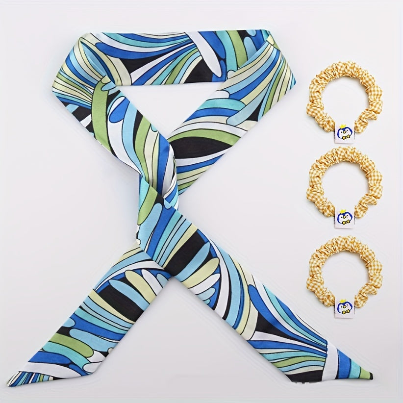 4pcs Skinny Scarf & Hair Tie Set for Women