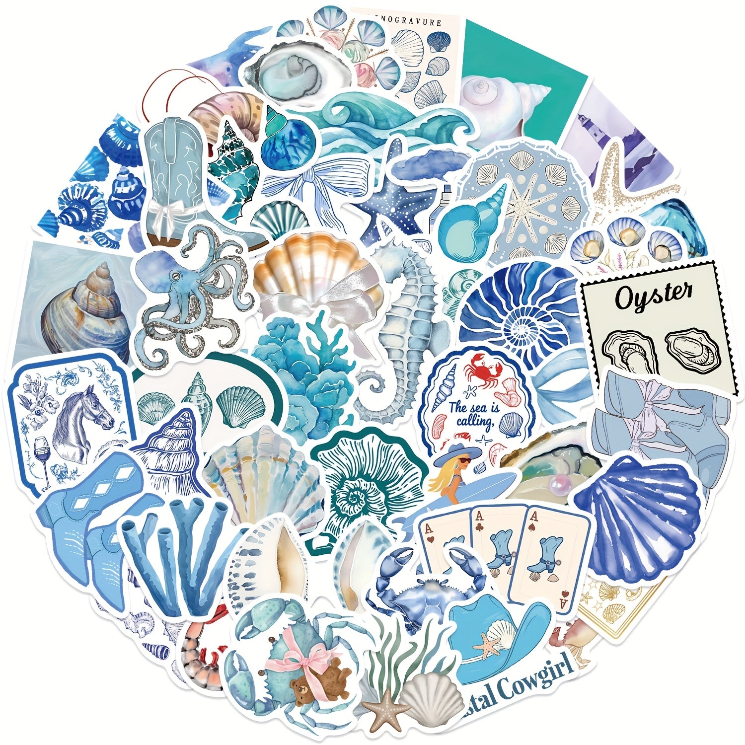 50pcs Coastal Girl Vinyl Stickers Ocean Themed Cartoon Decals for Laptop Water B