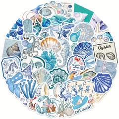 50pcs Coastal Girl Vinyl Stickers Ocean Themed Cartoon Decals for Laptop Water B