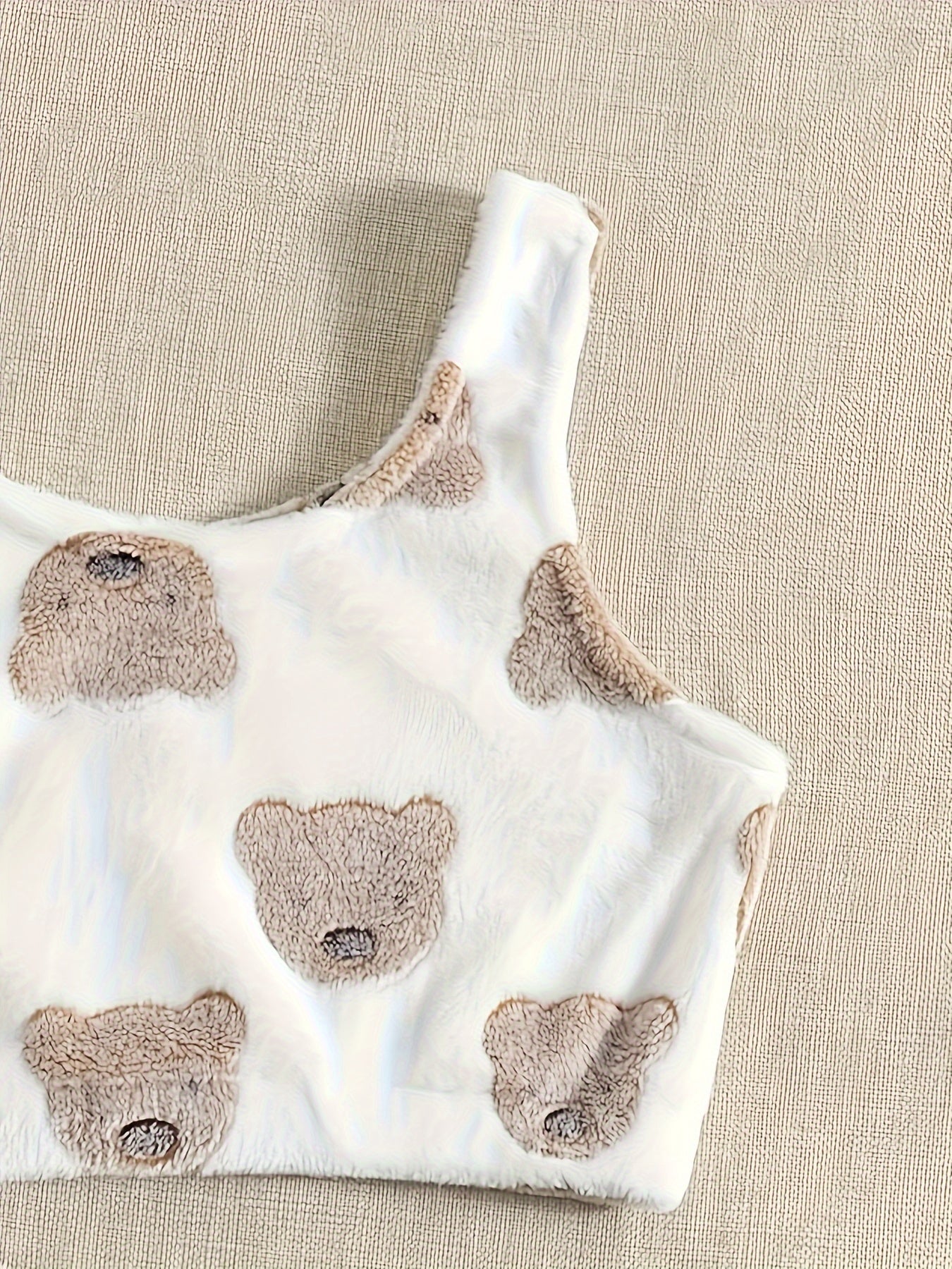 Bear Pattern Flannel Crop Tank Top & Shorts 2-Piece Set