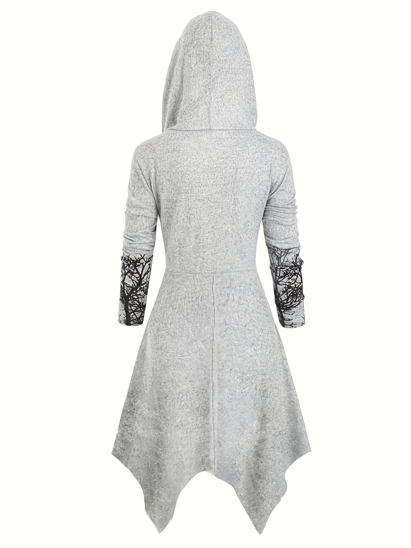 Tree Print Drawstring Hooded Dress Casual Long Sleeve Dress For Spring & Fall