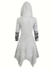 Tree Print Drawstring Hooded Dress Casual Long Sleeve Dress For Spring & Fall