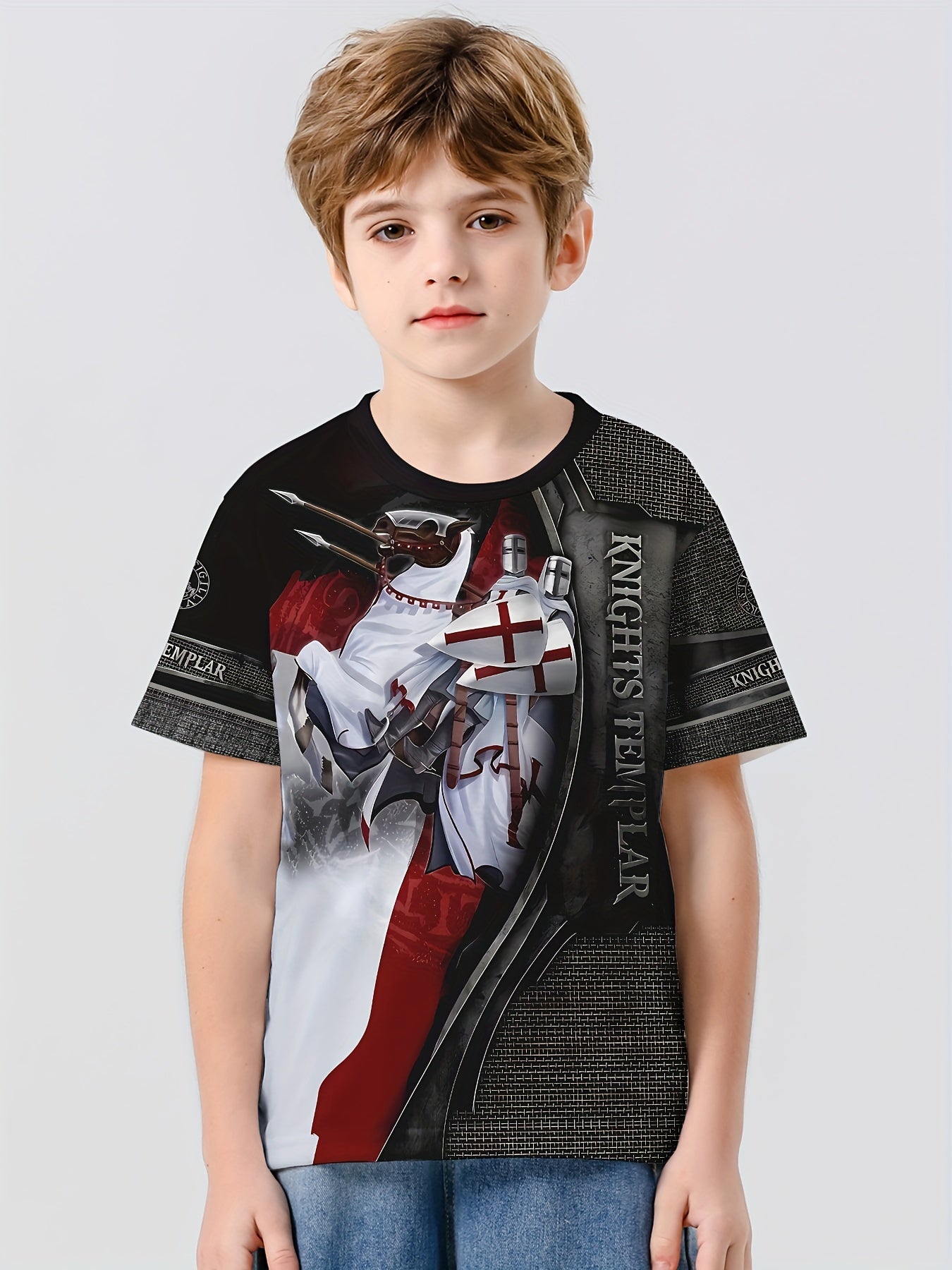 Knight 3D Print Boy's Casual Tee Short Sleeve Crew Neck Comfortable T-shirt
