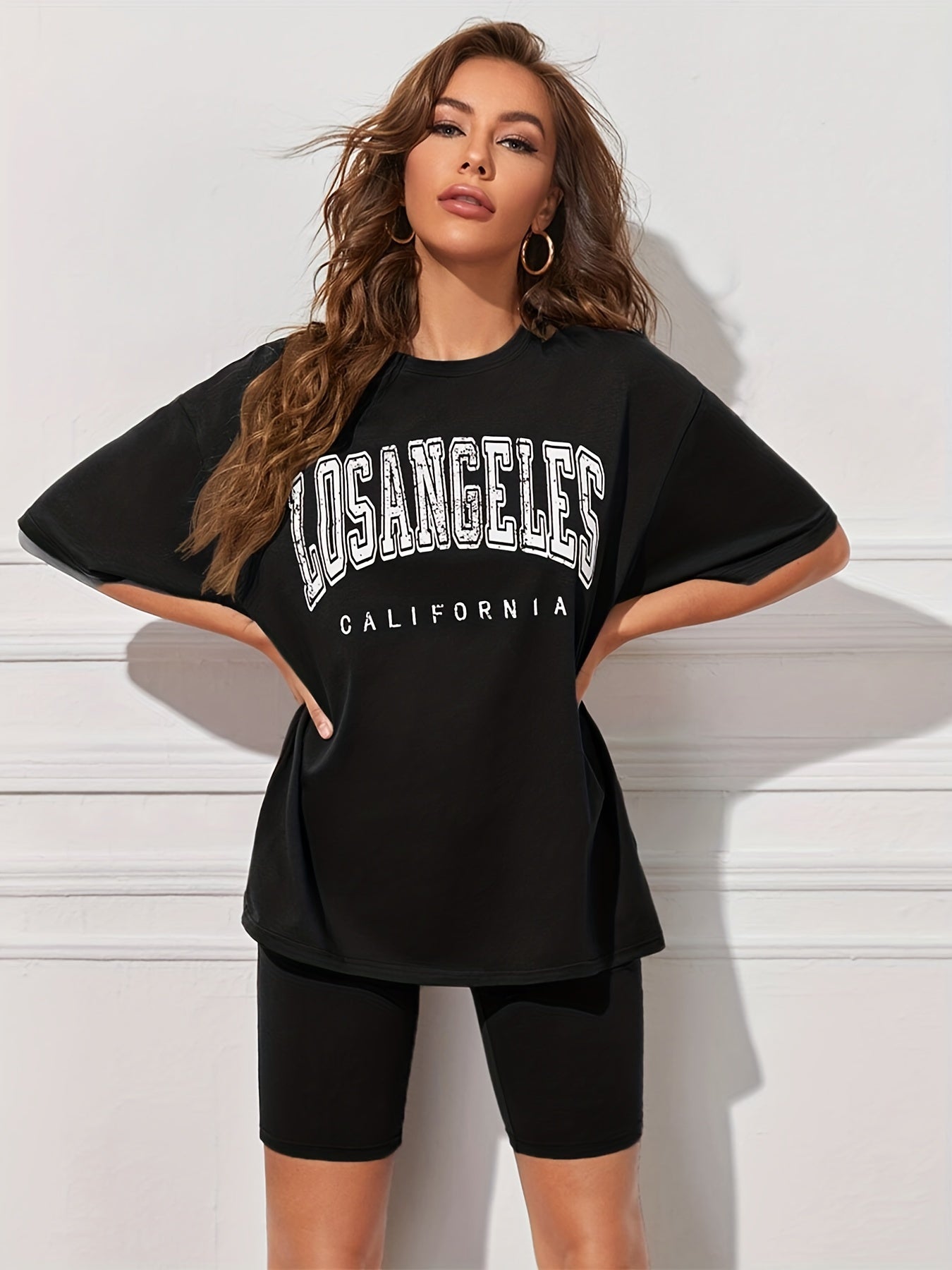 Letter Print Loose Top & Solid Leggings Set