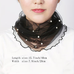 Faux Pearl Decor Mesh Scarf Solid Thin Veil Infinity Scarf