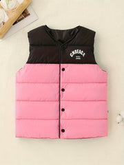 Splicing Button Front Sleeveless Jacket Unisex Kids