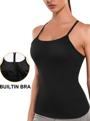 Tank Top w/Built-In Bra Racerback Running Sports Cami