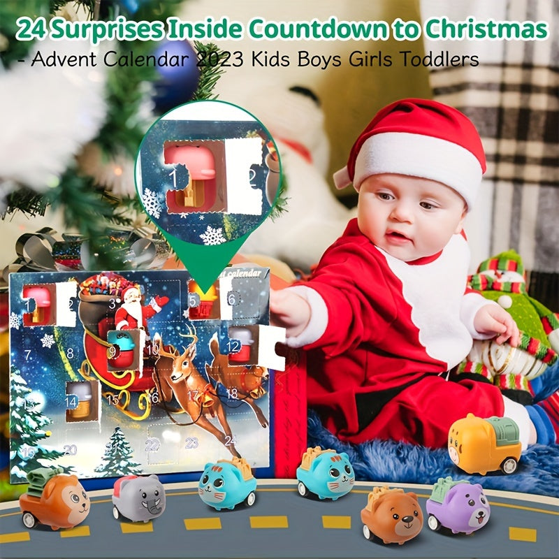 Christmas Countdown Calendar with 24 Surprise Animal Toy Cars
