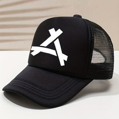 Triangle Label Print Trucker Hat Mesh Baseball Cap