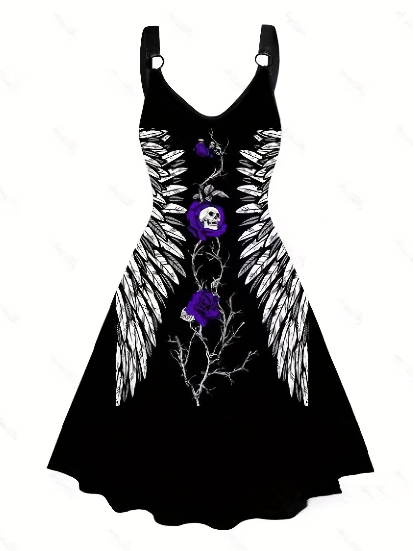 Skull Print Backless Dress Casual Sleeveless Women's Clothing
