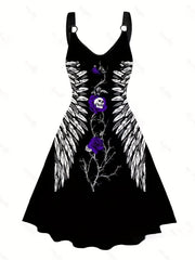 Skull Print Backless Dress Casual Sleeveless Women's Clothing