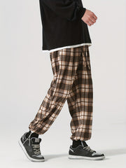 Men's Plaid Drawstring Pants Loose Casual Joggers