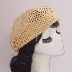 Classic Hollow Out Beret Solid Breathable Beanie Octagonal Hat