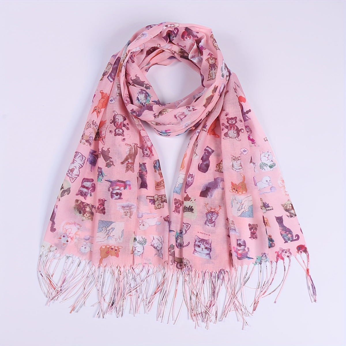 Cartoon Animal Print Scarf Tassel Shawl Casual Bandana Windproof