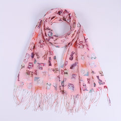 Cartoon Animal Print Scarf Tassel Shawl Casual Bandana Windproof