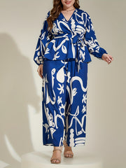 Graffiti Print Peplum Top & Wide Leg Pants Set