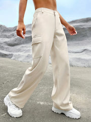 Flap Pockets Wide Leg Pants For Women