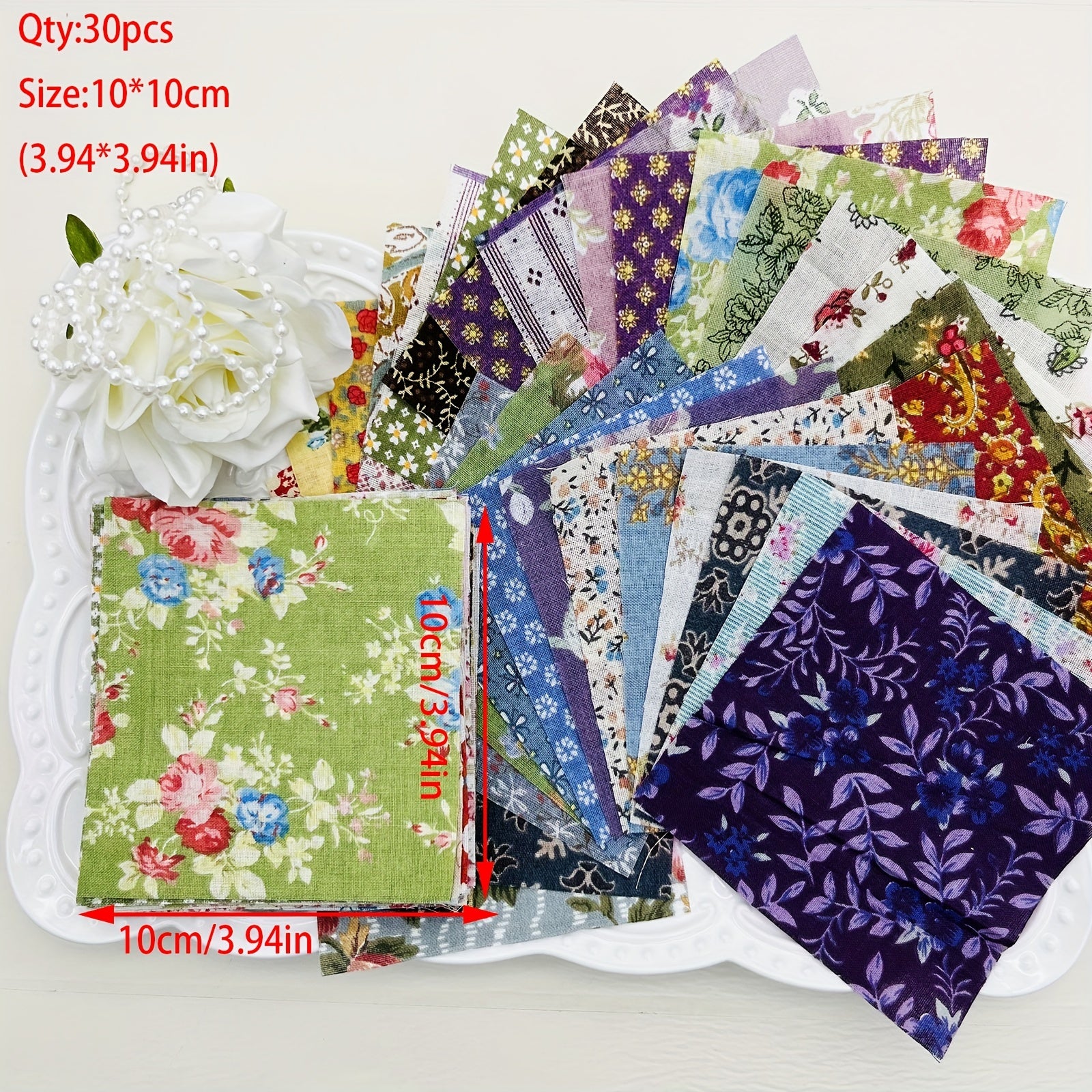 30pcs Floral Fabric Patchwork Sewing Quilting Bundles 10cm Assorted Pattern DIY