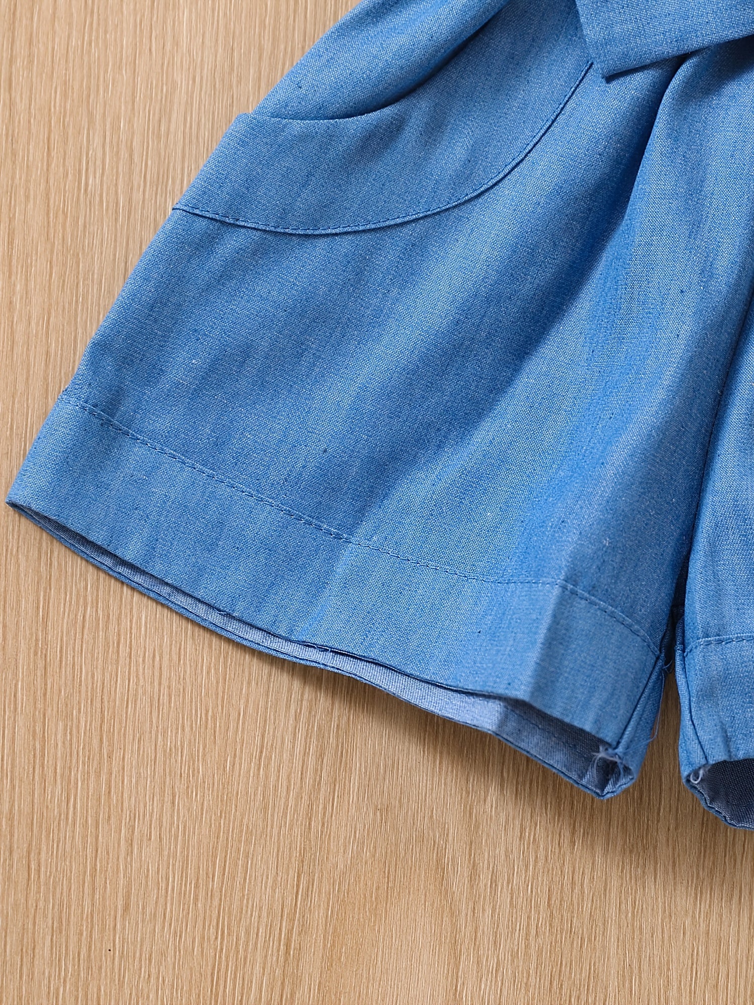 Girls Ruffled Denim Shorts Romper with Bow - Summer Casual