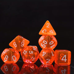 7pcs Transparent Orange Glitter Polyhedral Dice Set