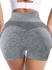 High Rise Seamless Fitness Shorts Solid Stretchy Biker Shorts