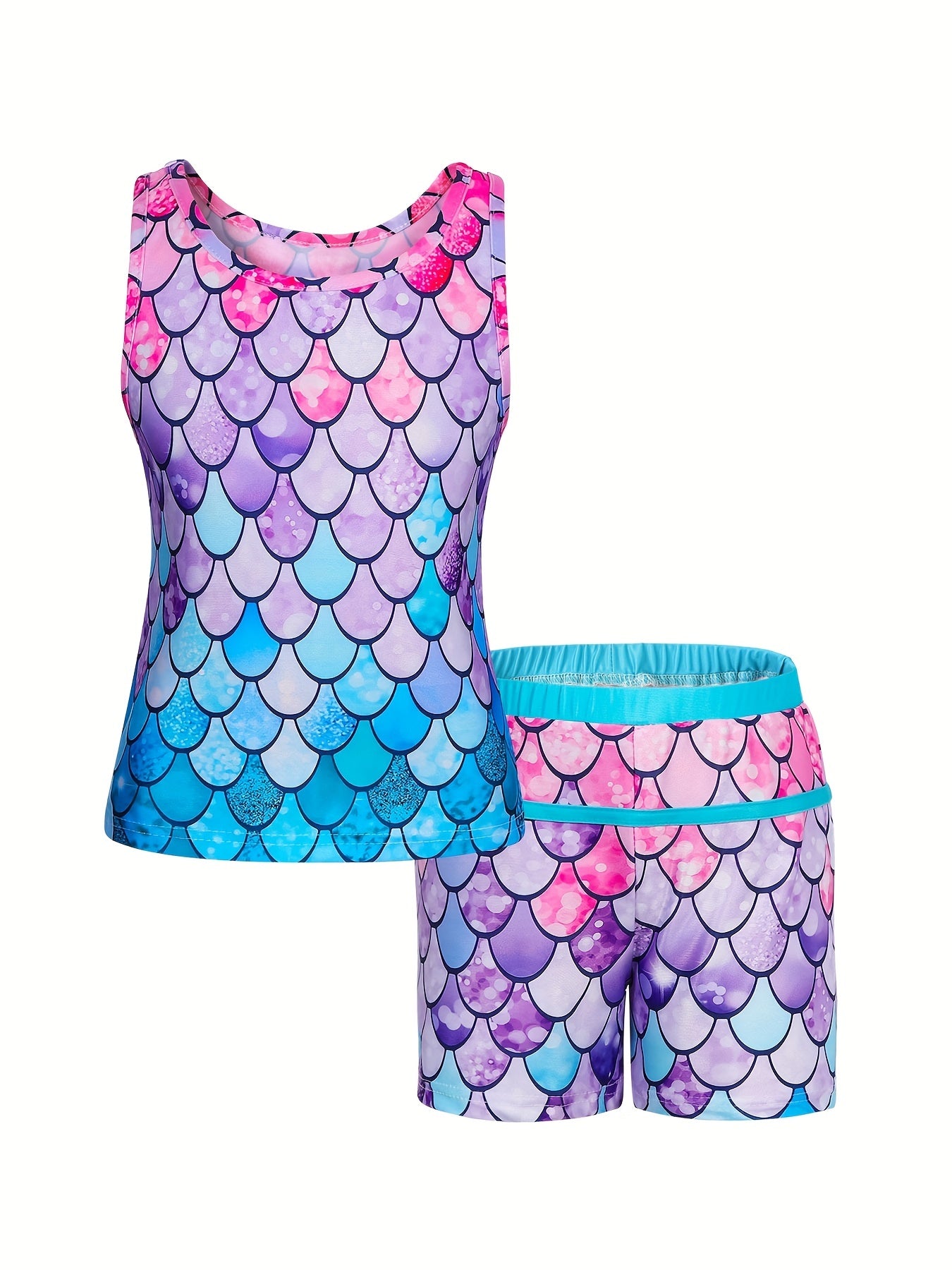 Girls Mermaid Scale Bikini Swimsuit Set Stretch Casual Kids Summer