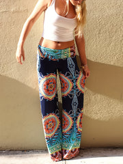 Boho Paisley Print Straight Leg Pants Casual Pants For Spring & Summer