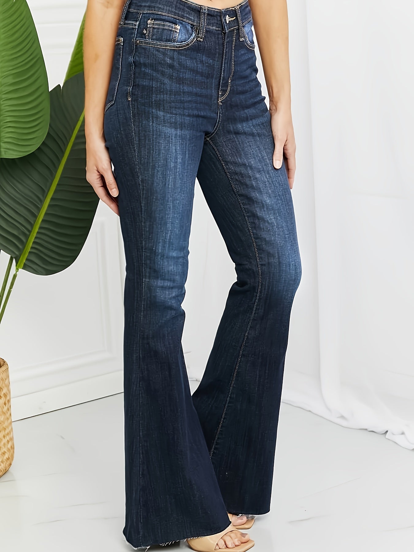 Flared Leg Jeans Medium Wash Button Fly