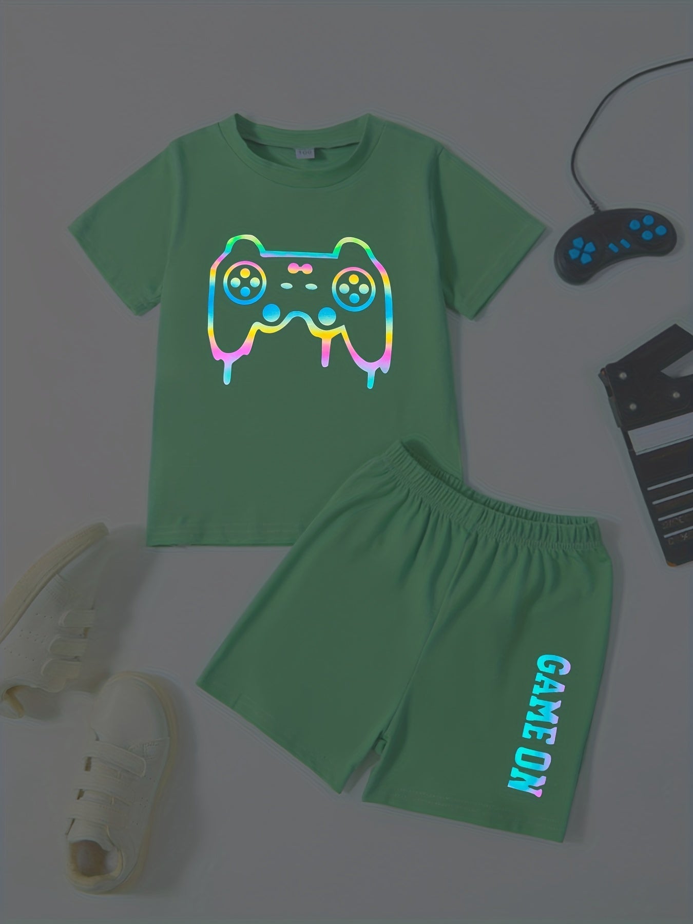 Boys Reflective Game Console Outfit Short Sleeves T shirt & Shorts