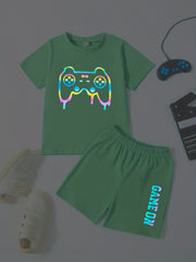 Boys Reflective Game Console Outfit Short Sleeves T shirt & Shorts
