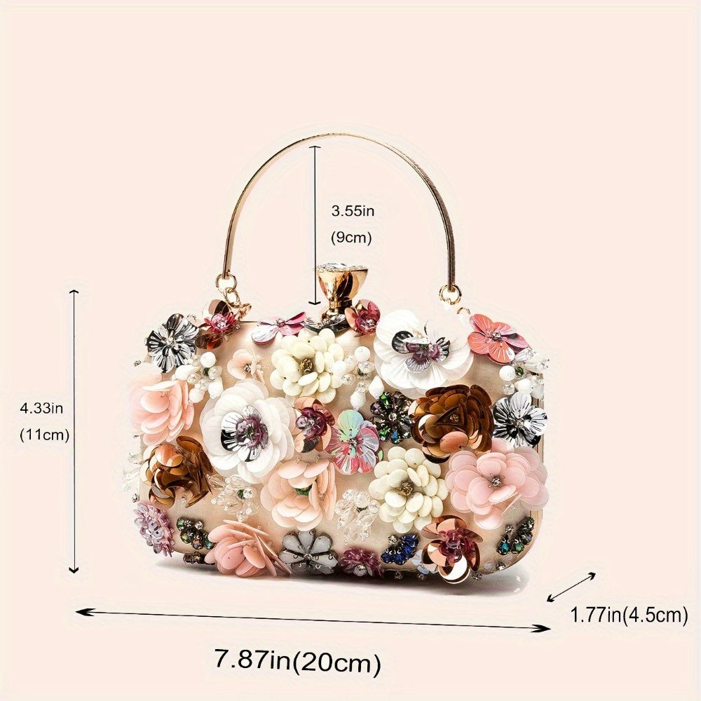 Small Rhinestone Clutch Bag Mini Flower Evening Bag for Women's Party