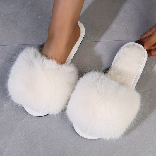 Women's Warm Plush Slippers Open Toe Bedroom Shoes