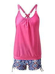 Criss Cross Back Ruched Tankini Set