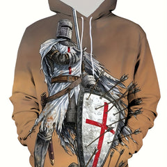 Men's Soldier 3D Print Hoodie Kangaroo Pocket Loose Pullover
